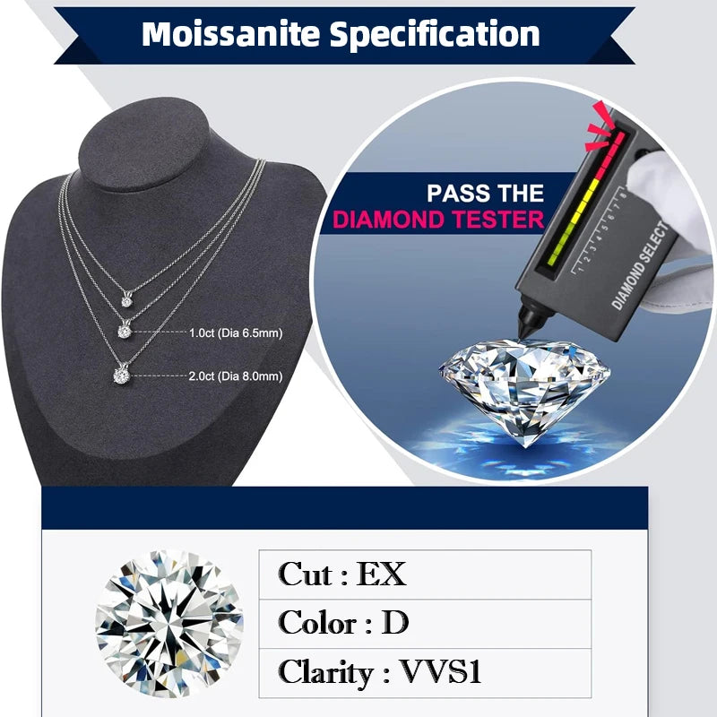 Moissanite Pendant Necklace For Women High Quality 925 Sterling Silver