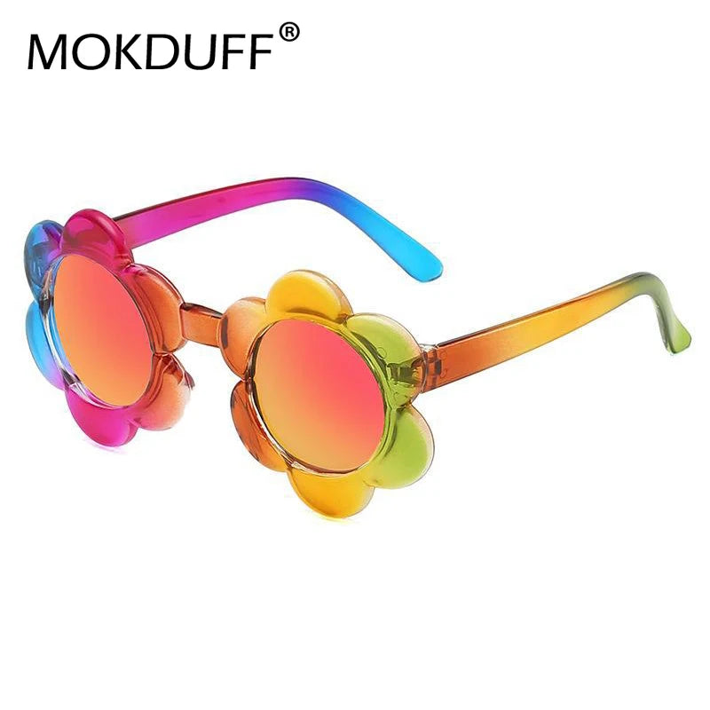 Kids Flower Sunglasses Rainbow Colorful Cute Round Kid Eyewear - Bakyat Store