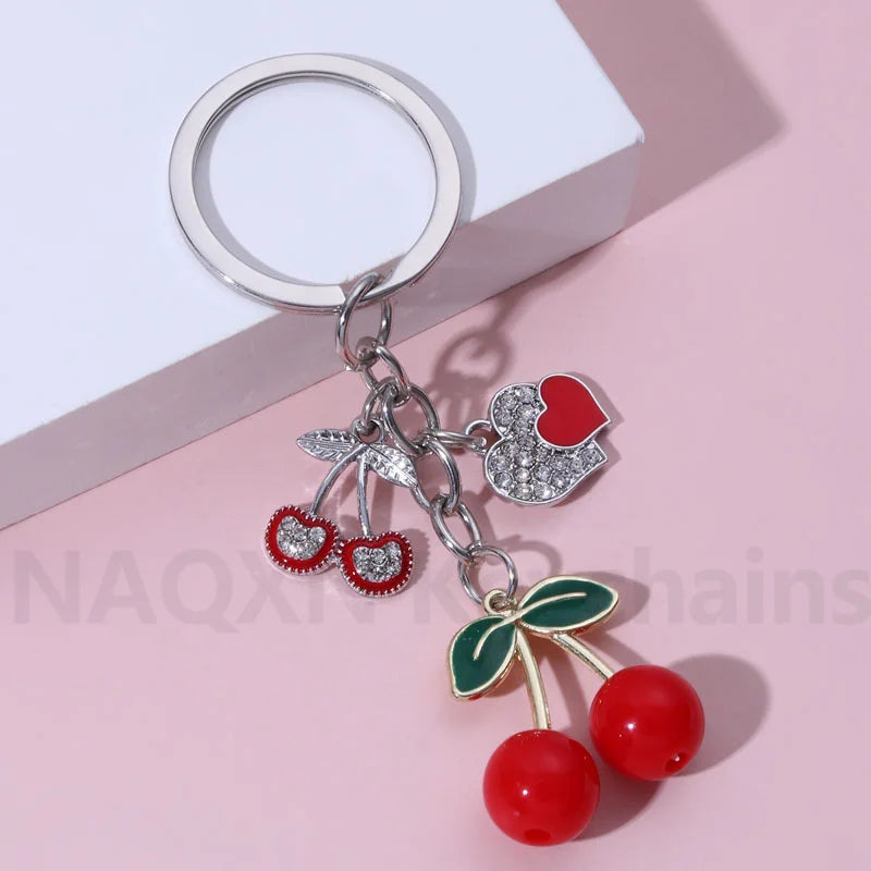 Pretty Cherry Keychain Romantic Love Heart Fruit Key Ring - Bakyat Store