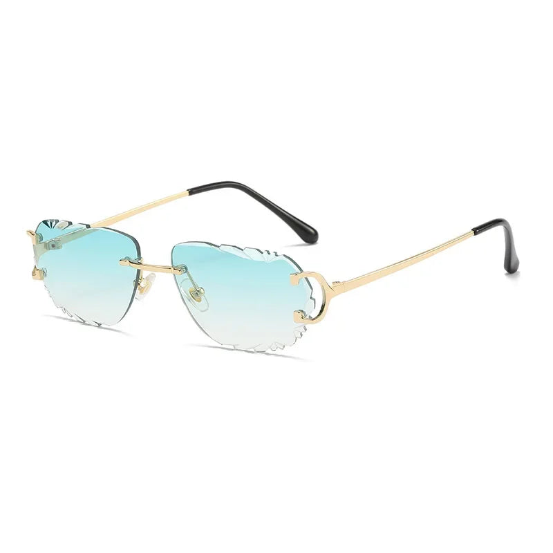 Rimless Sun Glasses Fashion Shades Irregular Cutting Lens - Bakyat Store