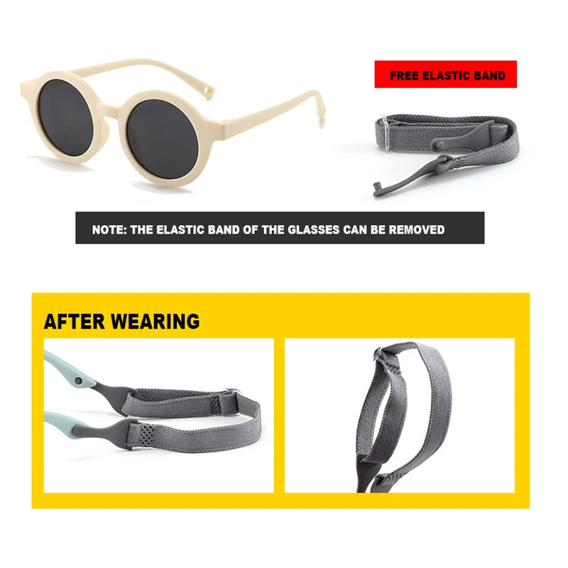 Baby Polarized Round Sunglasses Flexible Rubber Shades with Strap - Bakyat Store