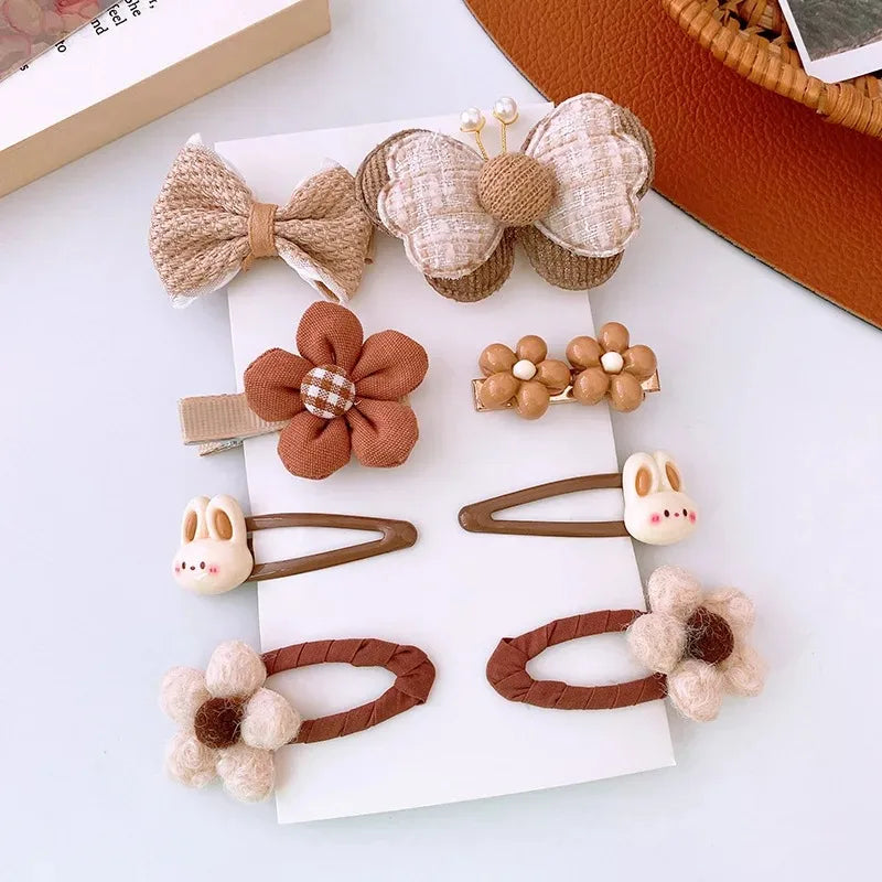 Wool Baby Girl Hairpins Princess Bows Kids Hair Headwear 8Pcs/Set - Bakyat Store