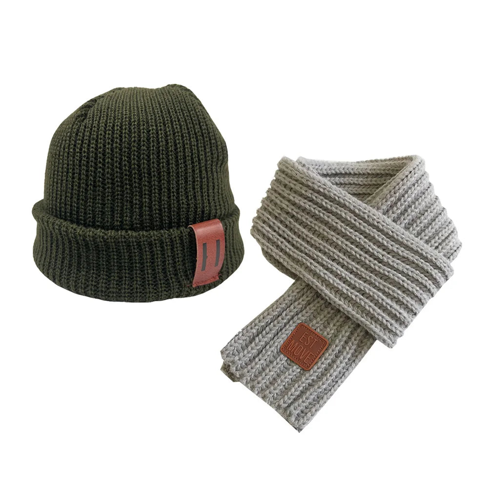 Knitted Baby Hat Scarf Set Winter Kids Beanie - Bakyat Store