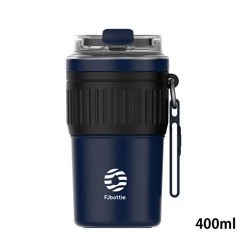 FEIJIAN Stainless Steel Coffee Cup Coffee Mug Thermos Cup Portable Travel Mug With Lifting Rope Leak-Proof Non-Slip 500ml/400ml - Bakyat Store