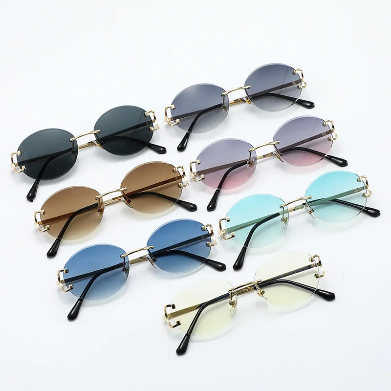 Trendy Oval Rimless Sunglasses - Bakyat Store