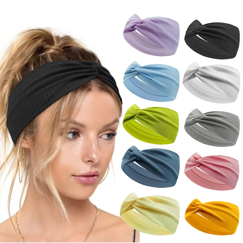 Silky Threaded Fabric Twist Headband Yoga Workout Running Sport Elastic Hair Bands for Women's Turban Hair Wrap for Girls - Bakyat Store