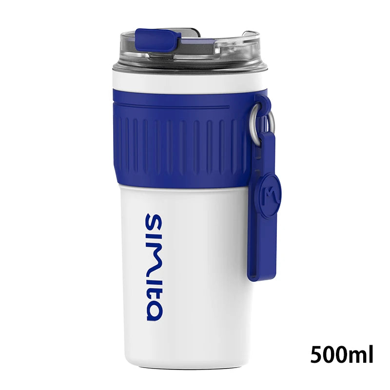 FEIJIAN Stainless Steel Coffee Cup Coffee Mug Thermos Cup Portable Travel Mug With Lifting Rope Leak-Proof Non-Slip 500ml/400ml - Bakyat Store