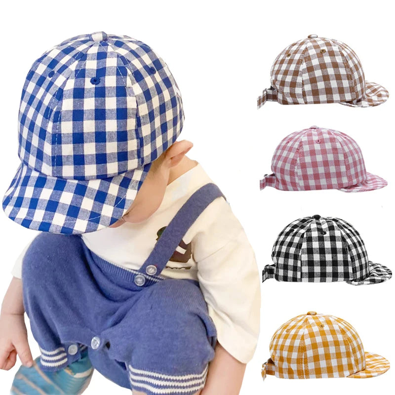 Plaid Baby Hat Summer Soft Cotton Adjustable Kids Baseball Cap for Girls Boys Accessories Baby Sun Hats Infant Stuff - Bakyat Store