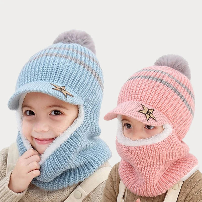 Pompom Baby Winter Hat Scarf One-piece - Bakyat Store