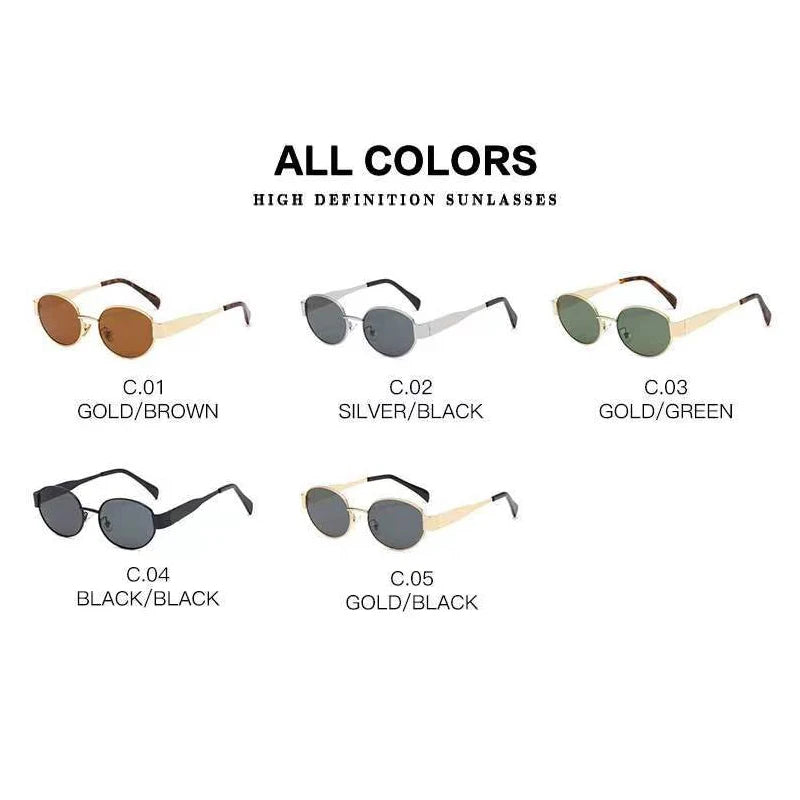 Oval Sunglasses for Women Men Trendy Small Metal Frame Sun Glasses - Bakyat Store