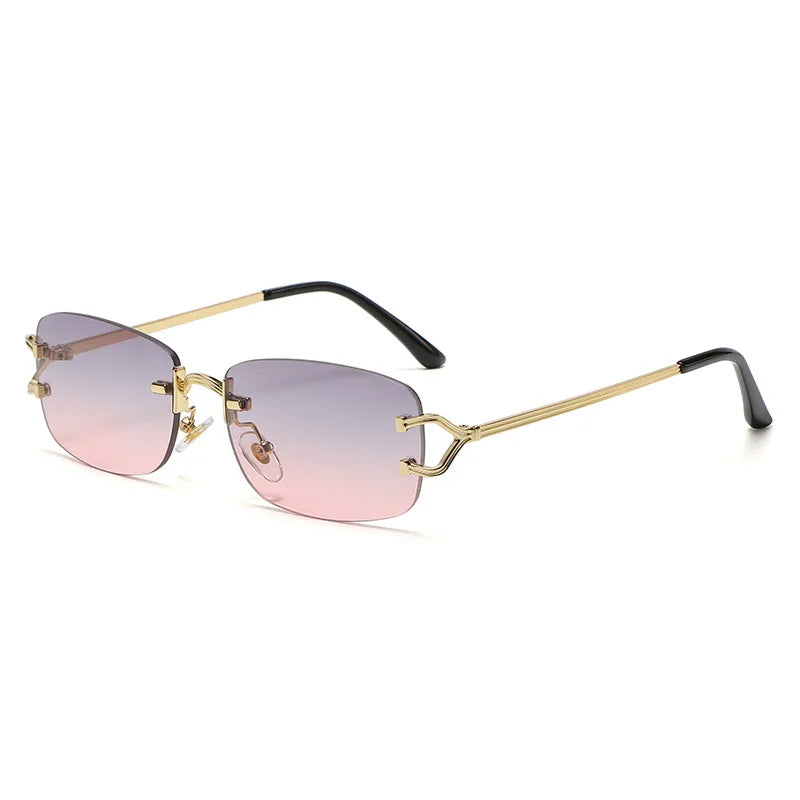 Small Narrow Rimless Sunglasses Fashion Frameless Rectangle Tinted Lens Eyewear - Bakyat Store