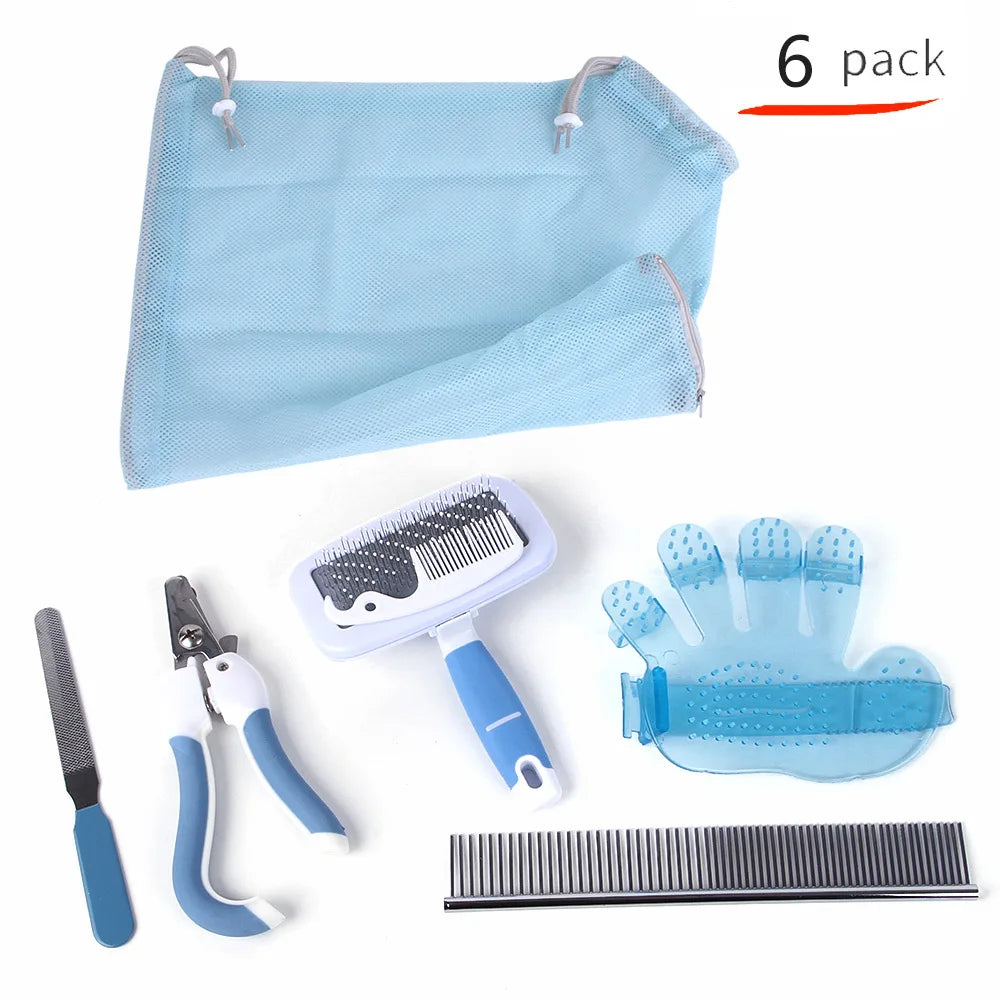 6pcs/lot Mesh Cat Grooming Set Bathing Bag Comb Glove Cats Washing Bags For Pet Nail Trimming Injecting Anti Scratch Bite - Bakyat Store