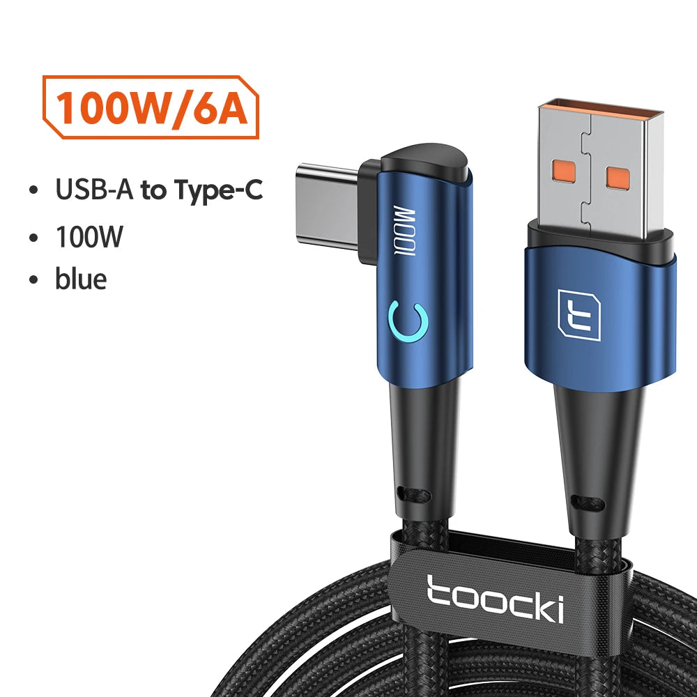 Toocki USB Type C to Type C Cable 90 Degree Angle for Xiaomi Samsung Huawei Macbook iPad 100W Fast Charge Type C Cable Data Wire - Bakyat Store